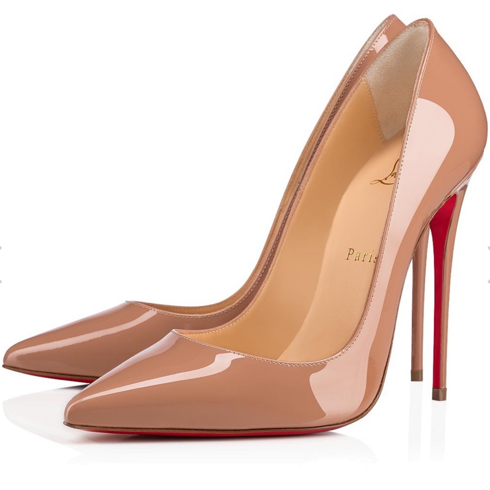 Christian Louboutin So Kate 120MM Nude Patent Leather Red Bottom Pointed Heels